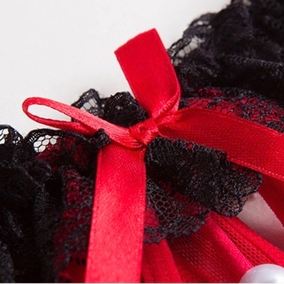 COPY - Christmas 5 Pearl Red & Black lace G-String fits S to XL - Picture 5 of 7